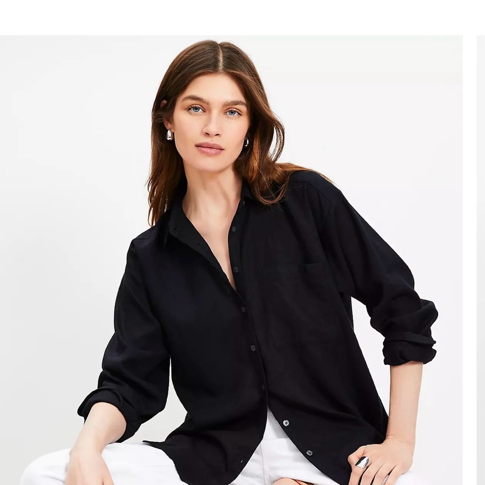 Loft Black Linen Button Down NWT Large